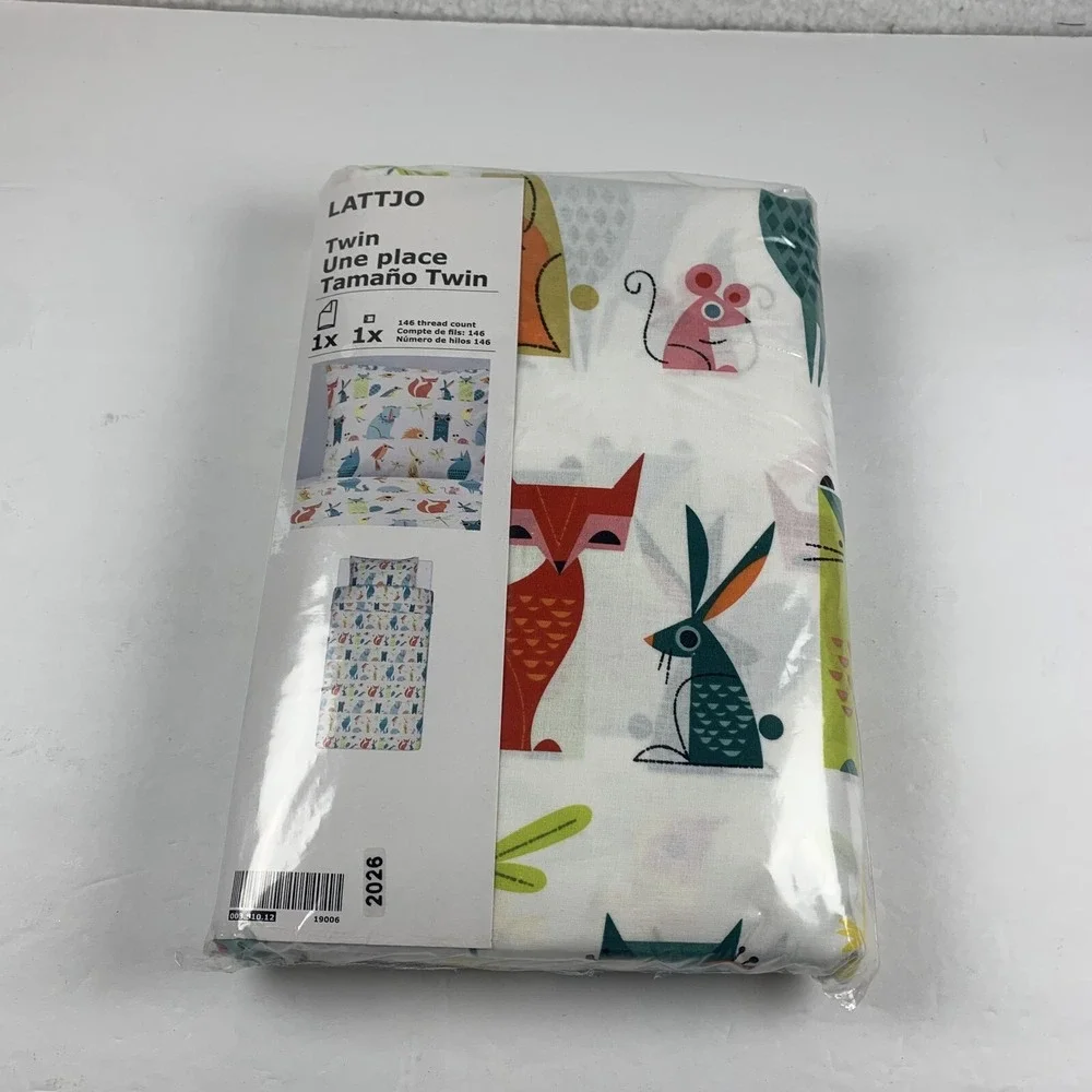 Ikea Lattjo 003.510.12 Cover/Pillowcase Kids Twin Size White Cotton Animal 6128